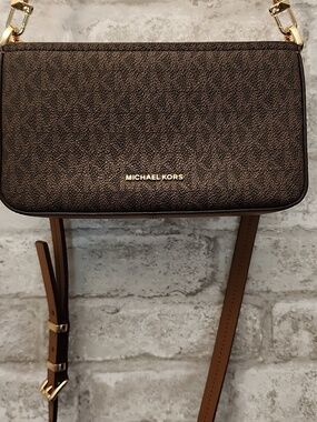Michael Kors Brown Logo Crossbody with Gold Chain
